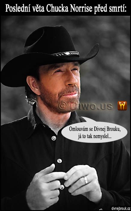 divnej brouk - Chuck Norris, poslední slova věta před smrtí, TV televizní seriál CBS Walker, Texas Ranger, černý klobouk, košile