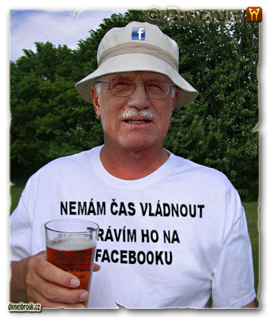 divnej brouk - prezident Václav Kikina Klaus, Bierfest, logo Facebook font, kelímek pivo, reklamní klobouček
