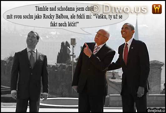 divnej brouk - prezident Václav Klaus, Barack Obama, Dmitrij Medveděv, pražský summit, Hrad, podpis odzbrojovací smlouva START omezení, snížení jaderných zbraní, 8.4. dubna 2010, socha Rocky Balboa