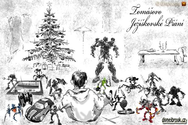 divnej brouk - kresba, vánoční dáreček, stromeček, hračky, Lego Bionicle, RC model auto na vysílačku, papírové modely, vystřihovánky, lepení, skalpel