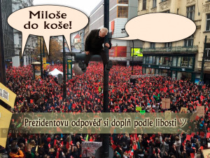 Diwous - Červené karty pro prezidenta Miloše Zemana, demonstrace, humor, Miloše do koše!, vtip