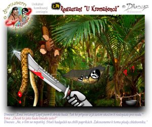 Diwous - s Diwousem a Emou okolo světa - díl 14 – Restaurant "U Kromaňonců", Karibské moře, palmy, divočina, táboření, džungle, tropický deštný prales, houpací síť, outdoor hamaka, moskytiéra, taktické mačeta, had, guláš, pečení, gril, kotlík, ohniště, chlebovník plod, chleba, ovoce, čili papričky, palm trees, Caribbean sea, jungle, camping, wild, tropical rain forest, mosquito net, tactical machete, snake, stew, goulash, chilli peppers, bread fruits, kettle, fireplace