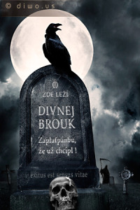 Diwous - Divnej Brouk - náhrobek, náhrobní kámen, zde leží, lebka, havran, smrťák s kosou, keltský hřbitov