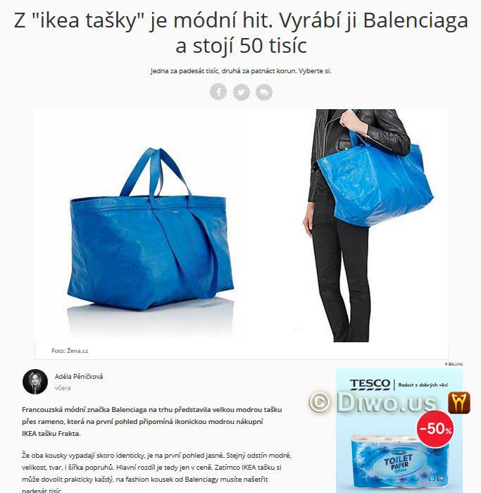 Diwous, IKEA, pytel od brambor, luxusní doplněk. modrá taška, Frakta, fashion, móda, značka, Balenciaga, bag, design